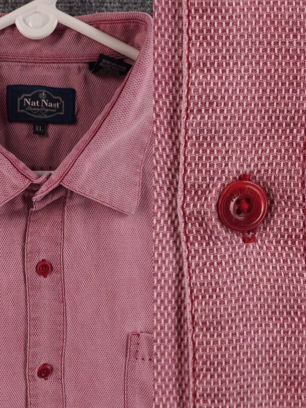 Nat Nast Men Short Sleeve Button Up Shirt XL Silk Cotton Blend Red Pocket Adult